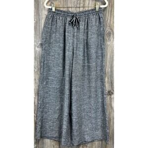 Max Studio Heather Black Linen Blend Cropped Wide Leg Trousers Pants Med Coastal